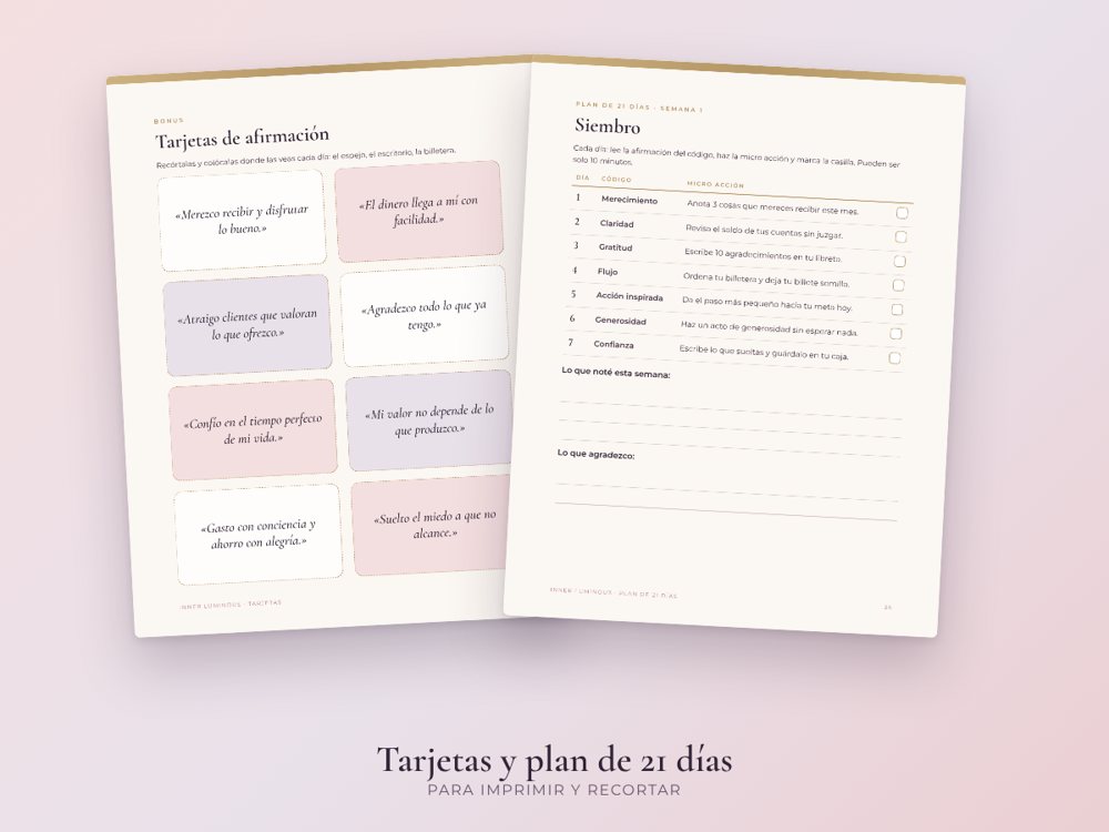 Tarjetas de afirmación para recortar y plan de 21 días.
