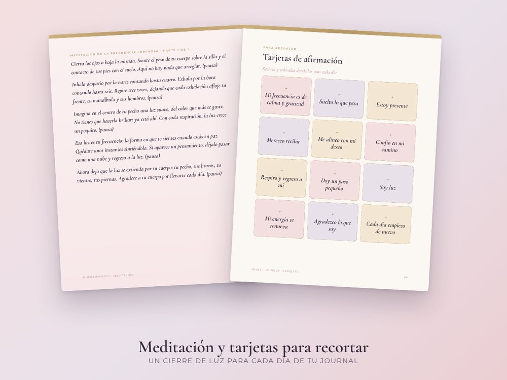Meditación guiada, 21 afirmaciones y tarjetas para recortar.