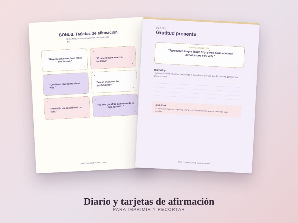 Diario guiado y tarjetas de afirmación para imprimir y recortar.