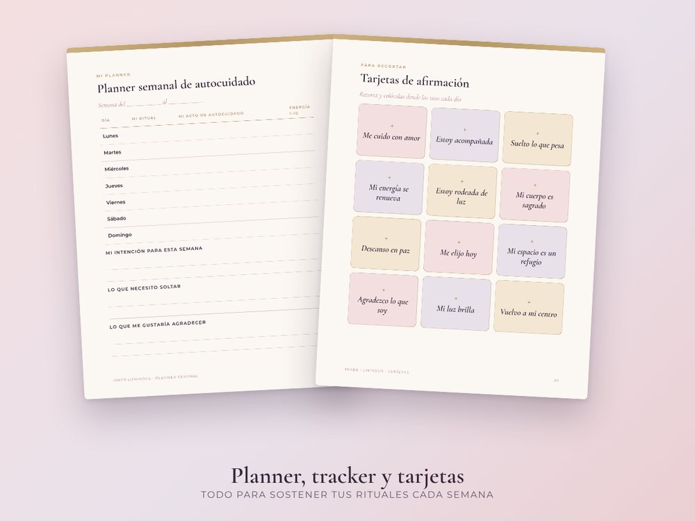 Planner semanal, tracker de 30 días y tarjetas para recortar.