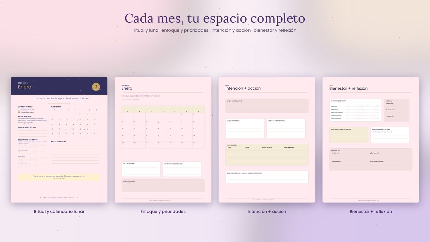 Las cuatro páginas del mes de enero del planner.