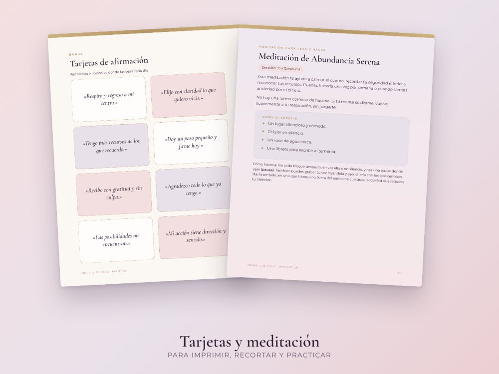 Tarjetas de afirmación para recortar y meditación para leer y hacer.