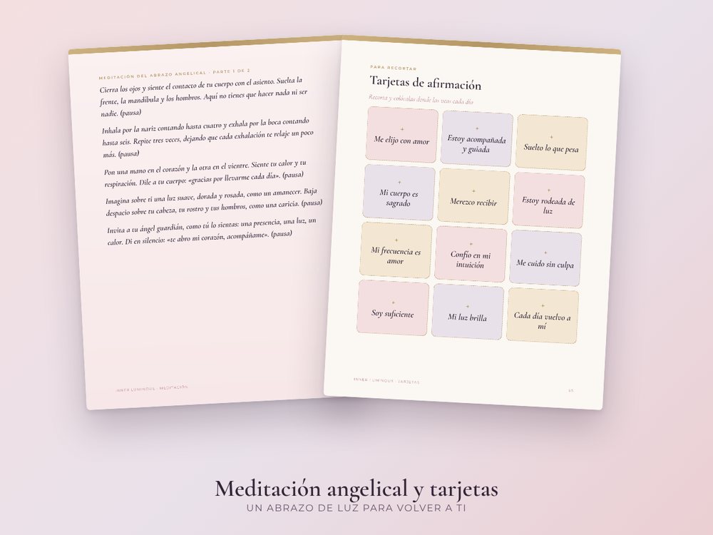 Meditación del Abrazo Angelical, afirmaciones y tarjetas para recortar.