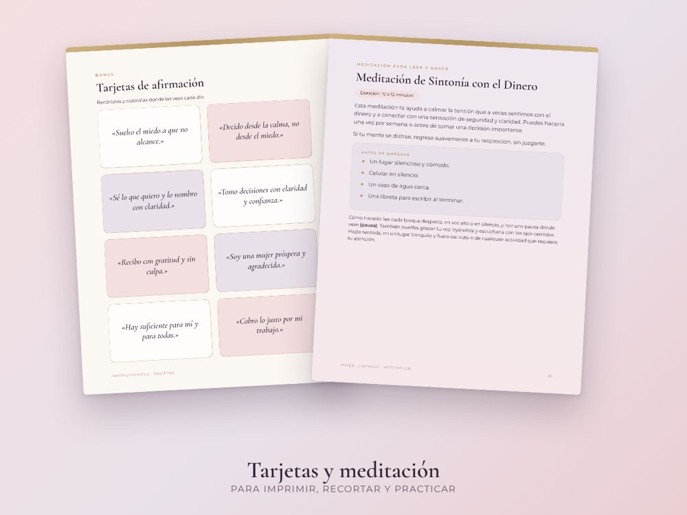 Tarjetas de afirmación para recortar y meditación para leer y hacer.