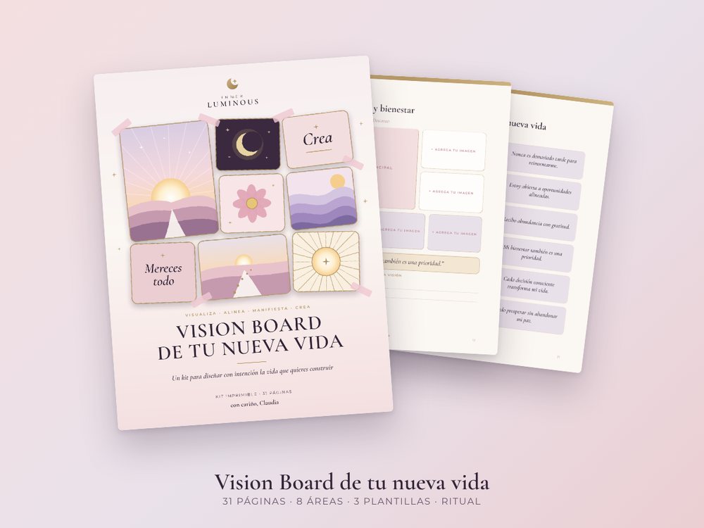 Vision Board de tu nueva vida: kit imprimible de 31 páginas.